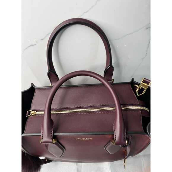 Michael Kors Collection GRACIE Tote Burgundy Leather + Python Embossed Wallet - Picture 5 of 16